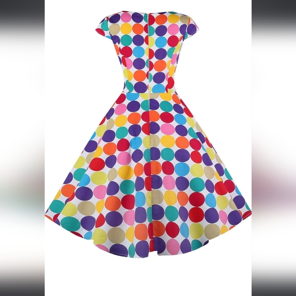 PUKAV Polka-dot Cocktail Dress Cap Sleeve 1950 Retro Swing Dress w/ Pockets Smal - Picture 2 of 10